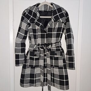Women's Black and White Plaid Coat